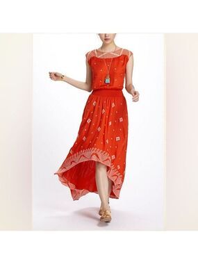 Floreat Anthropologie Orange High-Low Dress Size 4